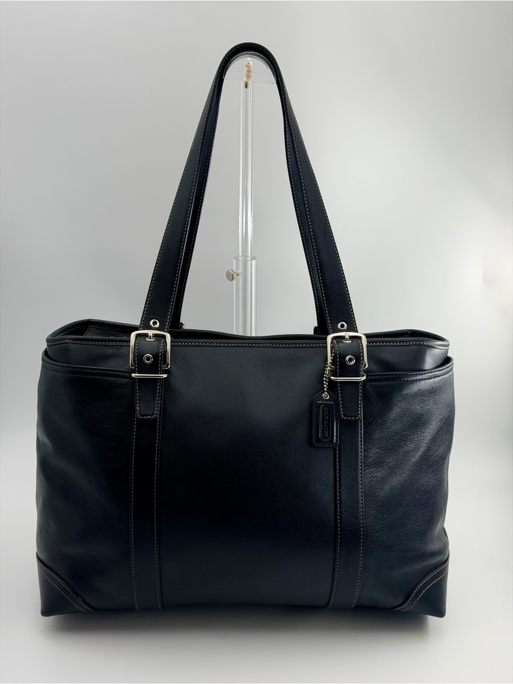Vintage Coach Hamptons Black Smooth Leather Tote Carryall Bag 6460